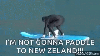 A Picture Of A Wave With The Words I 'M Not Gonna Paddle To New Zealand Written On It GIF