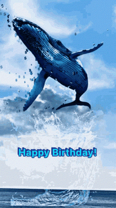 A Picture Of A Whale Jumping Out Of The Water With The Words Happy Birthday Below It GIF