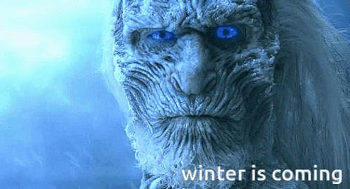 A Picture Of A White Walker With The Words Winter Is Coming Below It GIF