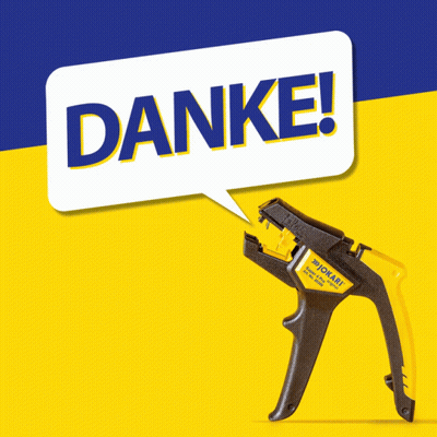 A Picture Of A Wire Stripper With A Speech Bubble Saying Danke GIF