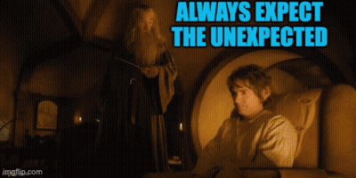 A Picture Of A Wizard And A Man With The Words Always Expect The Unexpected Below Them GIF
