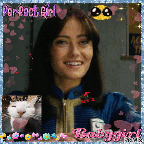 A Picture Of A Woman And A Cat With The Caption Perfect Girl Babygirl GIF