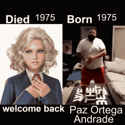A Picture Of A Woman And A Picture Of A Man With The Words Welcome Back Paz Ortega Andrade GIF