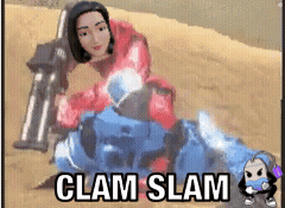 A Picture Of A Woman And A Robot With The Words Clam Slam GIF
