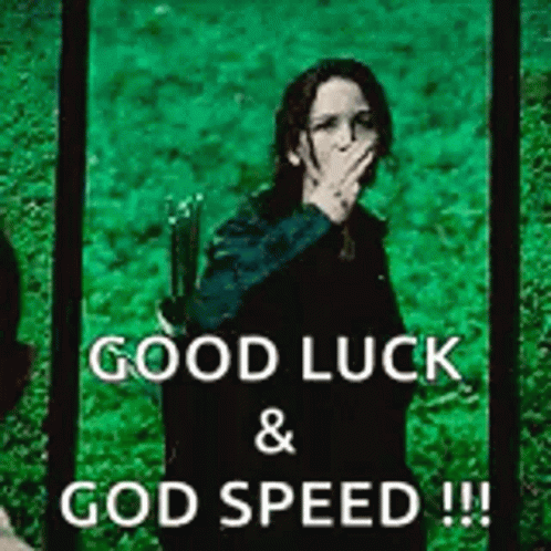 A Picture Of A Woman Covering Her Mouth With Her Hand With The Words `` Good Luck And God Speed !!! '' GIF