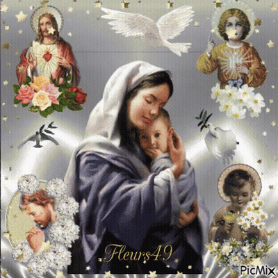 A Picture Of A Woman Holding A Baby With The Words Fleurs49 At The Top GIF