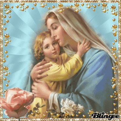 A Picture Of A Woman Holding A Child With The Word Blingee On The Bottom Right GIF