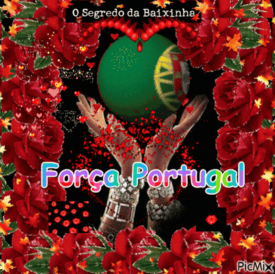 A Picture Of A Woman Holding A Green Ball With The Words Força Portugal On The Bottom GIF