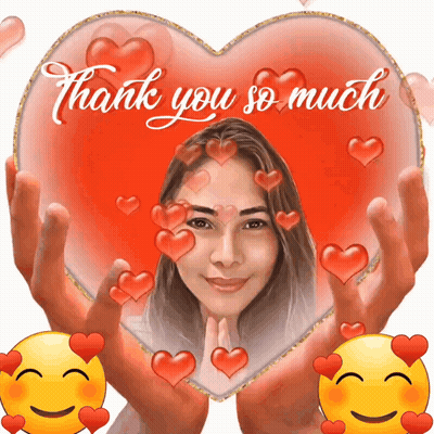 A Picture Of A Woman Holding A Heart With The Words Thank You So Much Written On It GIF