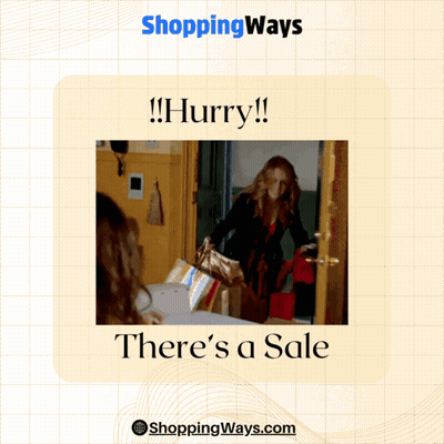 A Picture Of A Woman Holding A Purse With The Words " Hurry There 'S A Sale " GIF