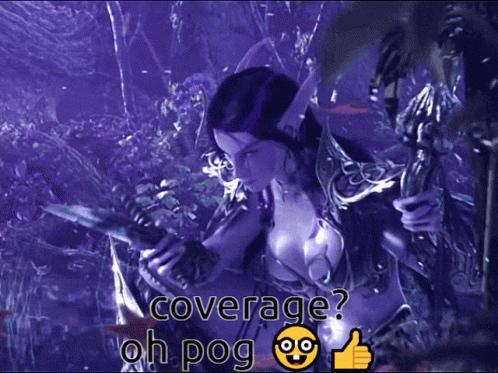 A Picture Of A Woman Holding A Sword With The Caption Coverage Oh Pog GIF