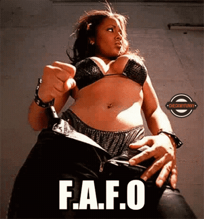 A Picture Of A Woman In A Bikini With The Words F.a.f.o GIF