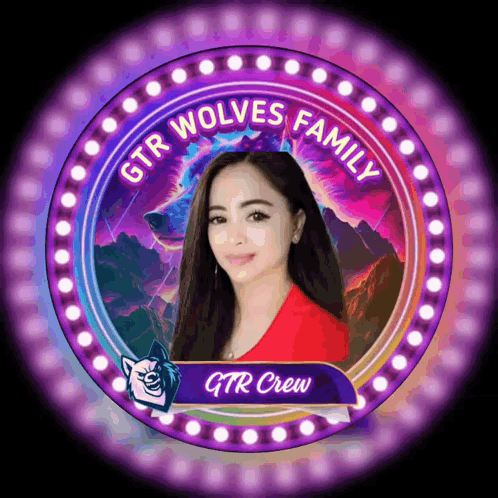 A Picture Of A Woman In A Circle With The Words Gtr Wolves Family GIF