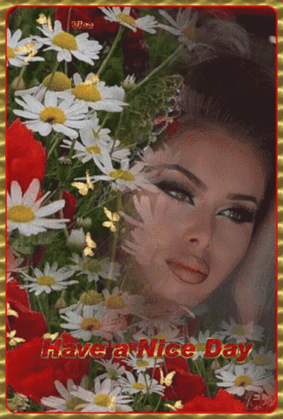 A Picture Of A Woman In A Field Of Daisies With The Words Have A Nice Day GIF