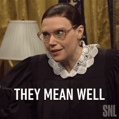 A Picture Of A Woman In A Judge 'S Robe With The Words They Mean Well Below Her GIF