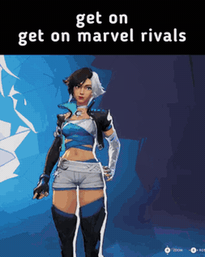 A Picture Of A Woman In A Video Game With The Words Get On Get On Marvel Rivals GIF