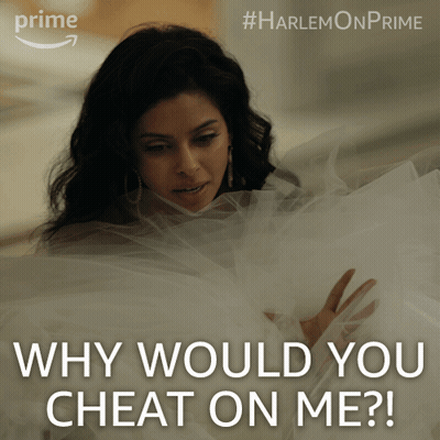 A Picture Of A Woman In A White Dress With The Caption Why Would You Cheat On Me GIF