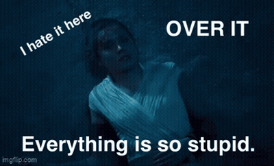 A Picture Of A Woman Laying On The Ground With The Words " I Hate It Here Over It Everything Is So Stupid " GIF