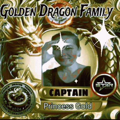 A Picture Of A Woman Named Captain Princess Gold From The Golden Dragon Family GIF