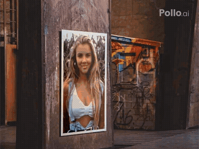 A Picture Of A Woman On A Wall With The Word Pollo.ai On The Bottom Right GIF