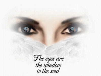 A Picture Of A Woman 'S Face With The Words " The Eyes Are The Window To The Soul " GIF