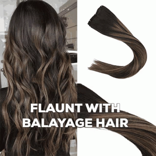 A Picture Of A Woman 'S Hair With The Words Flaunt With Balayage Hair Above It GIF