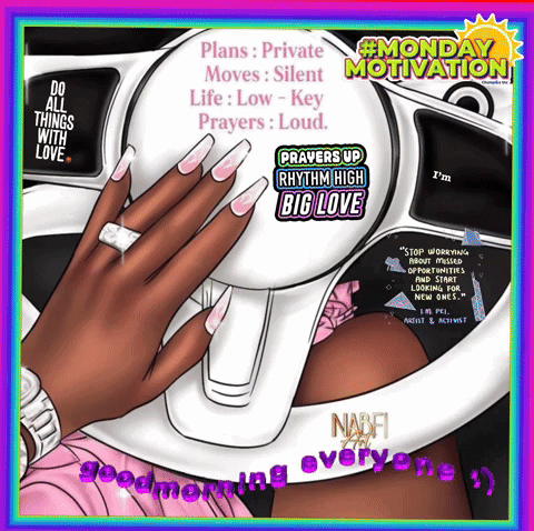 A Picture Of A Woman 'S Hand Holding A Steering Wheel That Says Monday Motivations GIF