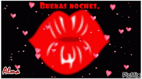 A Picture Of A Woman 'S Red Lips With The Words Buenas Noches GIF
