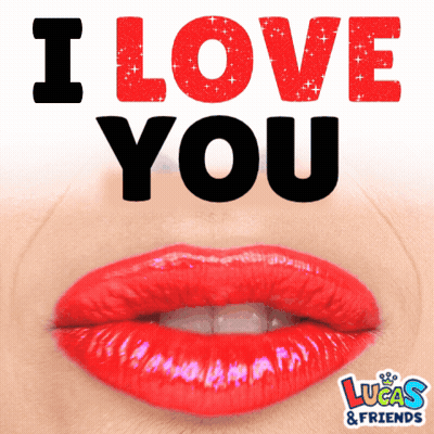 A Picture Of A Woman 'S Red Lips With The Words " I Love You " Above Them GIF