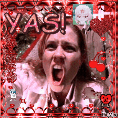 A Picture Of A Woman Screaming With The Word Yasi Written On It GIF