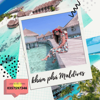 A Picture Of A Woman Sitting On A Dock With The Words Maldives On It GIF