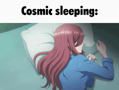 A Picture Of A Woman Sleeping With The Words Cosmic Sleeping Below Her GIF