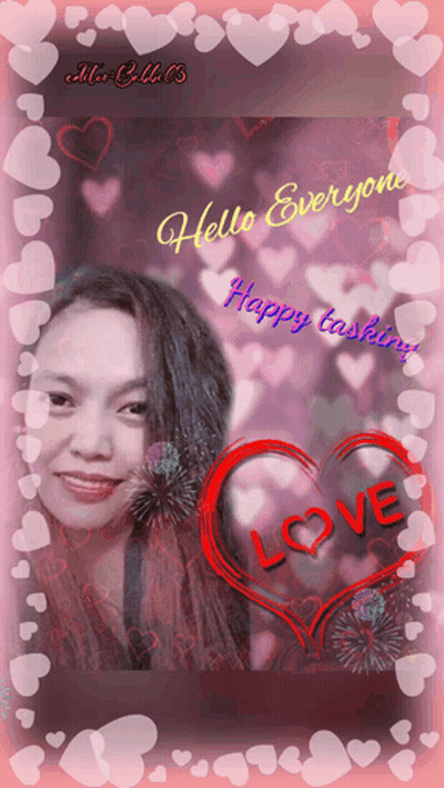 A Picture Of A Woman Surrounded By Hearts With The Words Hello Everyone Happy Tasking GIF