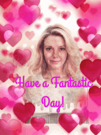 A Picture Of A Woman Surrounded By Pink Hearts With The Words Have A Fantastic Day GIF