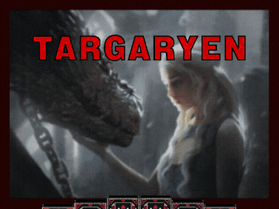 A Picture Of A Woman Touching A Dragon With Targaryen Written In Red GIF