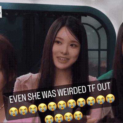 A Picture Of A Woman With A Caption That Says Even She Was Weirded Tf Out GIF
