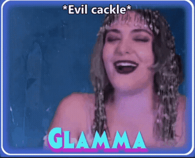 A Picture Of A Woman With A Caption That Says Evil Cackle Glamma GIF