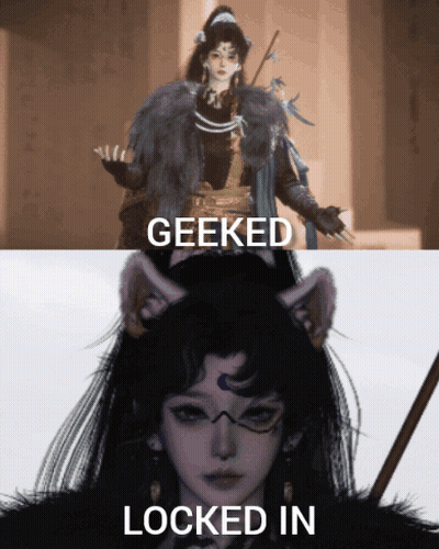 A Picture Of A Woman With A Cat Ear And The Words Geeked Locked In GIF