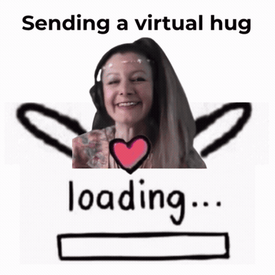 A Picture Of A Woman With A Heart And The Words Sending A Virtual Hug GIF