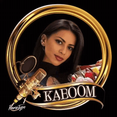 A Picture Of A Woman With A Microphone And The Word Kaboom On It GIF