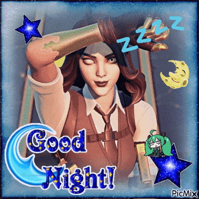A Picture Of A Woman With A Telescope And The Words Good Night On The Bottom GIF
