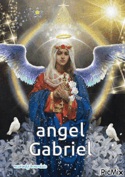 A Picture Of A Woman With Angel Gabriel Written On It GIF