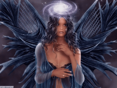 A Picture Of A Woman With Angel Wings And A Galaxy In Her Head GIF