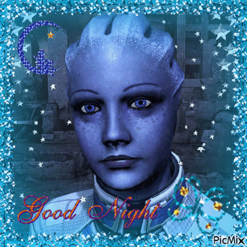 A Picture Of A Woman With Blue Eyes And The Words Good Night GIF
