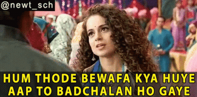 A Picture Of A Woman With Curly Hair And A Caption That Says Hum Thode Bewafa Kya Huye Aap To Badchalan Ho Gaya GIF