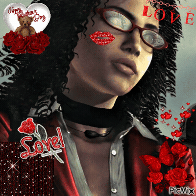 A Picture Of A Woman With Glasses And A Valentine 'S Day Heart On Her Face GIF