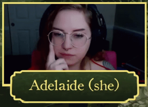 A Picture Of A Woman With Glasses And The Name Adelaide On The Bottom GIF