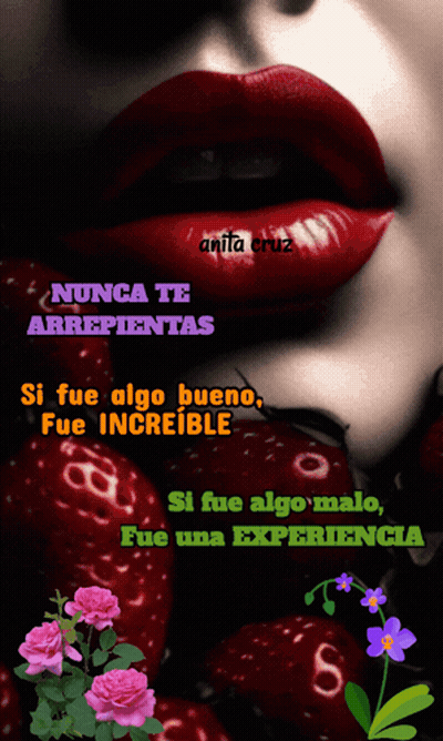A Picture Of A Woman With Red Lips And The Words Nunca Te Arrepentas GIF