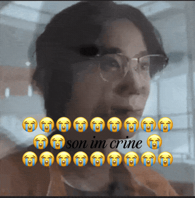 A Picture Of A Woman With Tears On Her Face And The Words Son Im Crine GIF