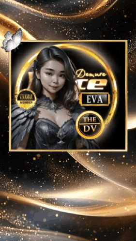 A Picture Of A Woman With The Name Eva On The Bottom Right GIF